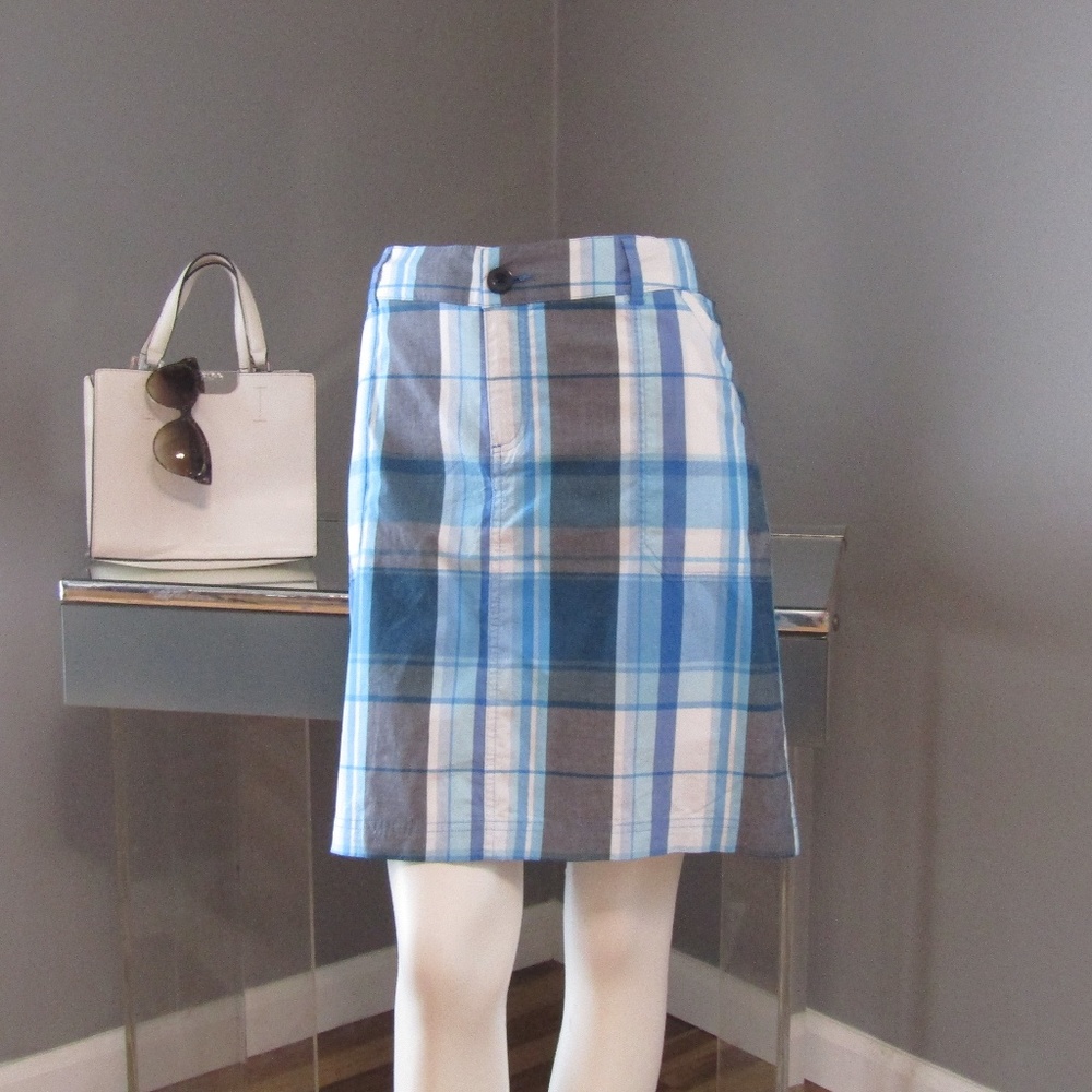 NEW Christopher & Banks Blue Gray Plaid Skort Sz 6